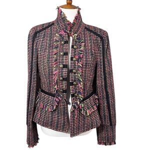 DEPT Navy/Multicolor Tweed Wool Blend Military Style Jacket Size Large NWT